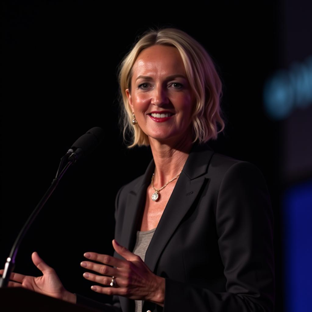 Jayne Drant speaking on stage